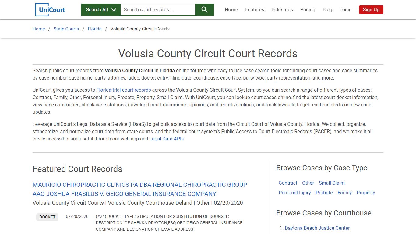 Volusia County Circuit Court Records | Florida | UniCourt